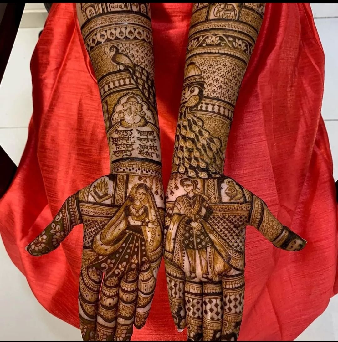 Sonal's Customized Bridal henna. She requested to incorporate Gujarati  bride playing Garba and Punjabi Groom playing bhangra. . . . __... |  Instagram